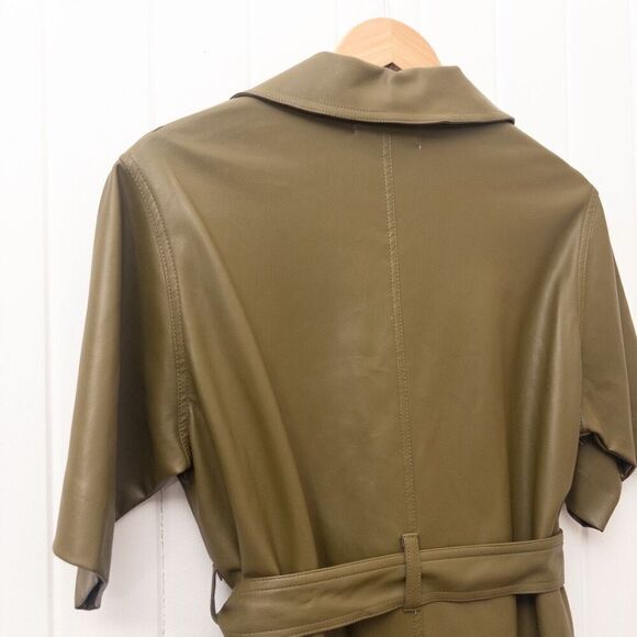 The Frankie Shop Zoeyy Faux Leather Wrap Dress Khaki Green Size Small - Picture 7 of 9